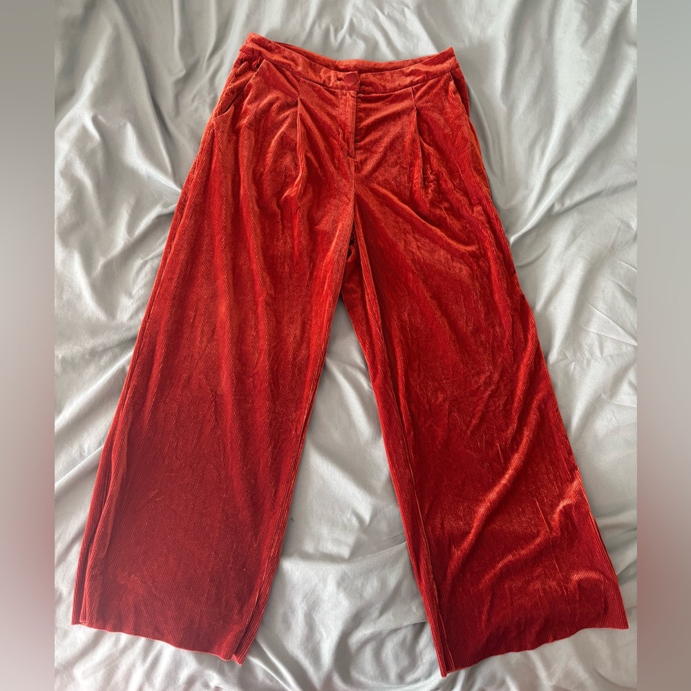 Elegant Burnt Orange Velvet Women's Pants
